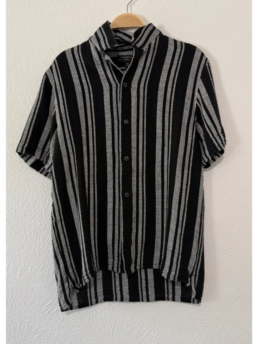Banana Republic Textured Black Camp Resort Shirt, M